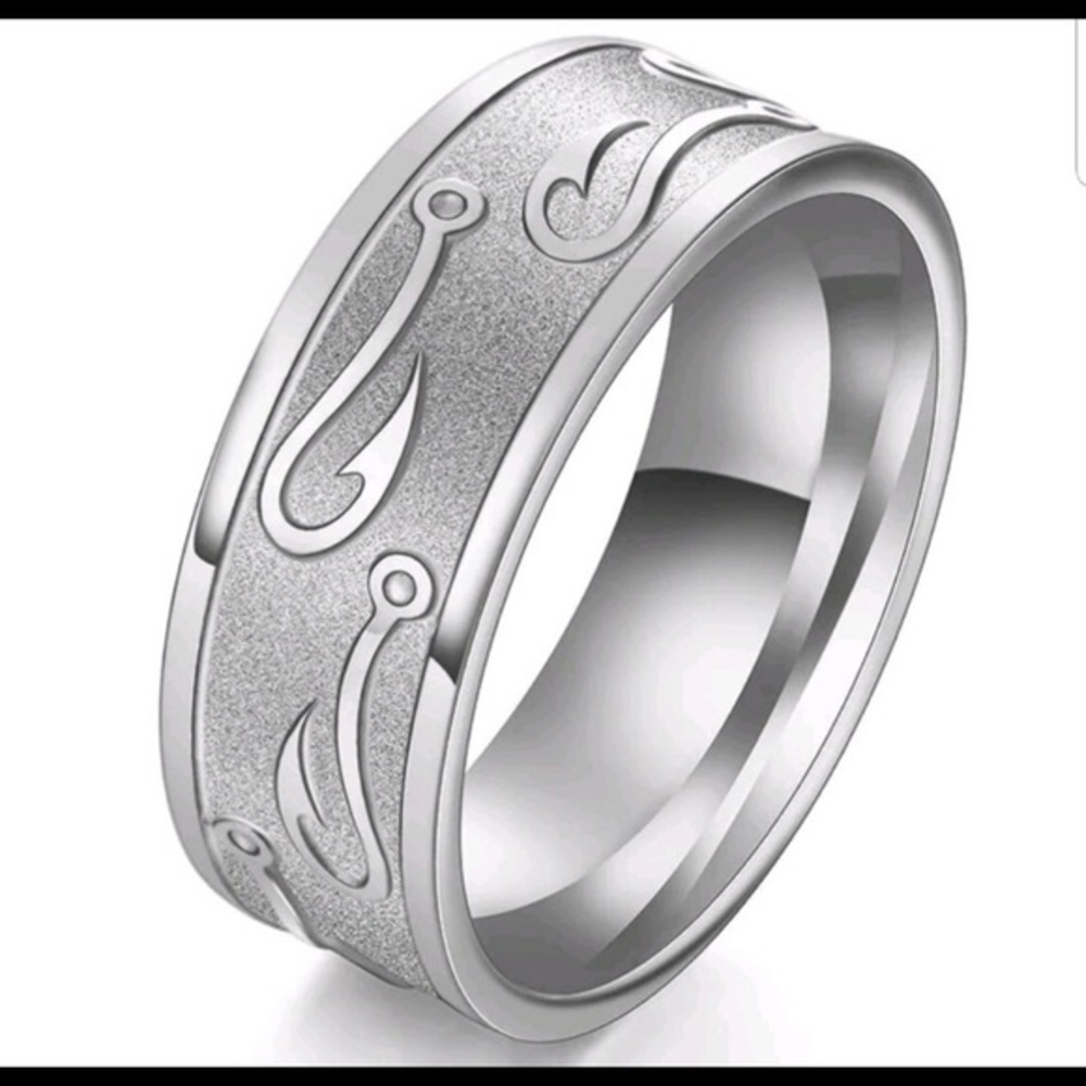 Titanium Silver Fish Hook Ring tungsten comfort quality